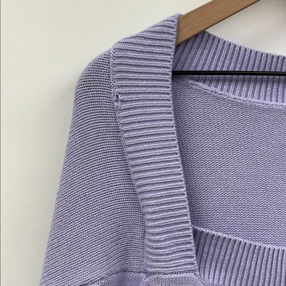 Ann Taylor Chunky Knit Square Neck Pullover Sweater Lilac Purple XL - Picture 4 of 9